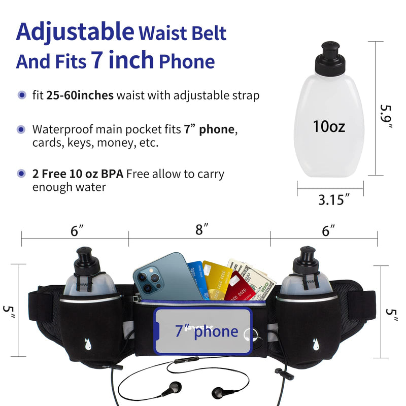 PYFK Upgraded Running Belt with Water Bottles, Hydration Belt for Men and Women, Water Bottle Holder Running Pouch Belt, Fanny Pack Fits 6.5 inches Phones, Waist pack for Running Hiking Climbing blue - NewNest Australia