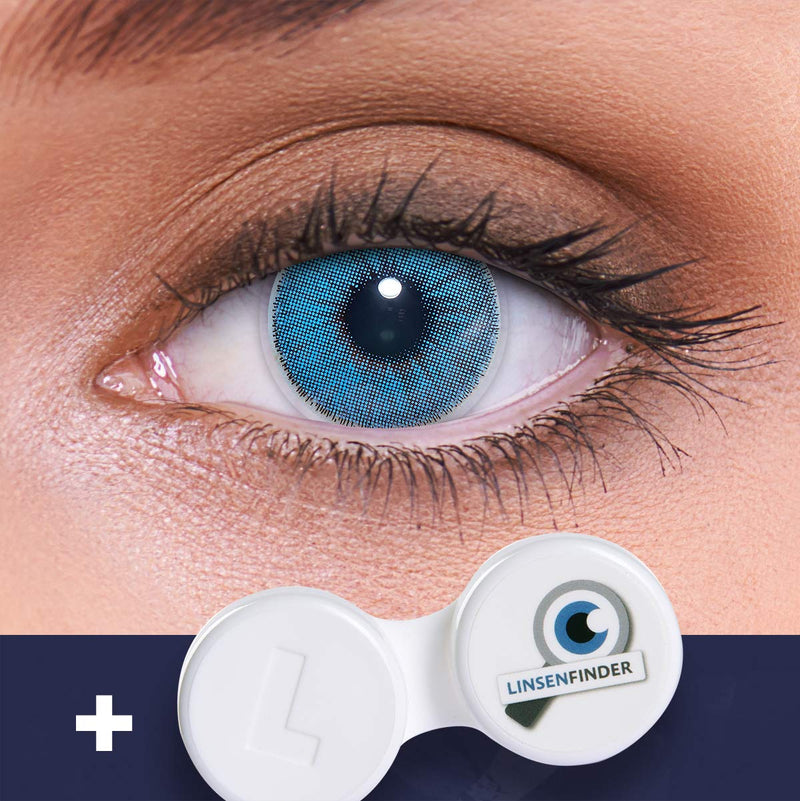 Lenzotica Very Strong Natural Opaque Blue Contact Lenses Colored Natural Sapphire + Container, 1 Pair (2 Pieces), Dia 14.00, No Prescription, 0.00 Dioptres, 3 Month Lenses, No Prescription, Soft Lens - NewNest Australia
