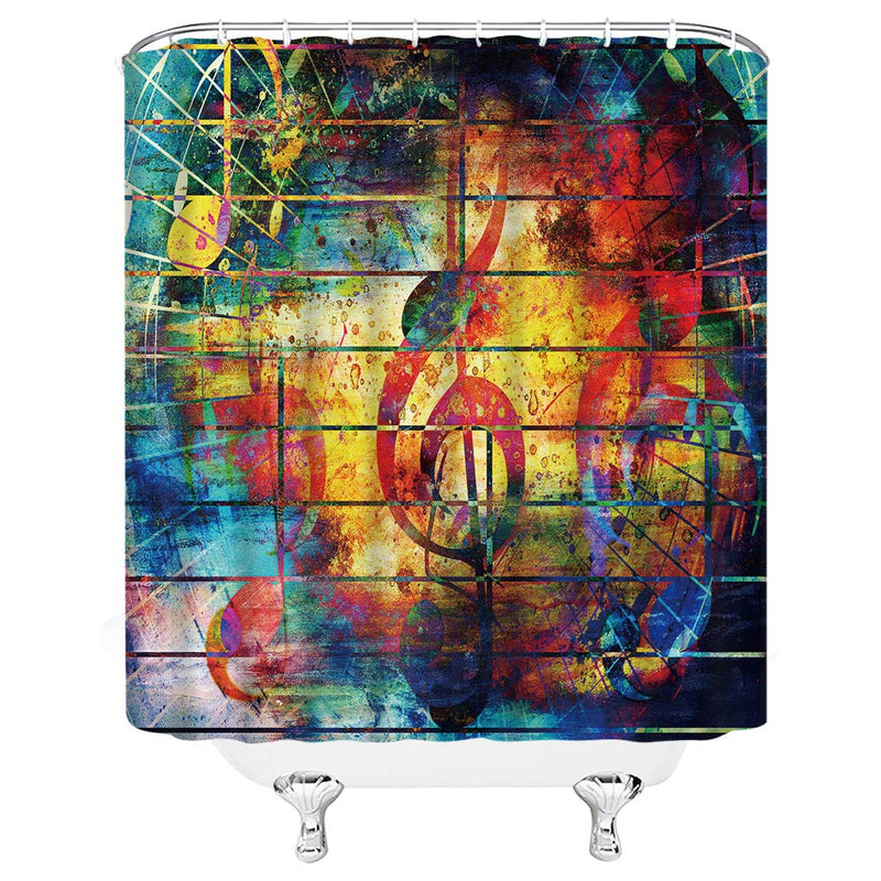 Music Note Shower Curtain Colorful Graffiti Creative Plank Stripes Watercolor Art Bathroom Curtains Decor Polyester Fabric Quick Drying 70x70 Inches Include Hooks 70"WX70"H - NewNest Australia