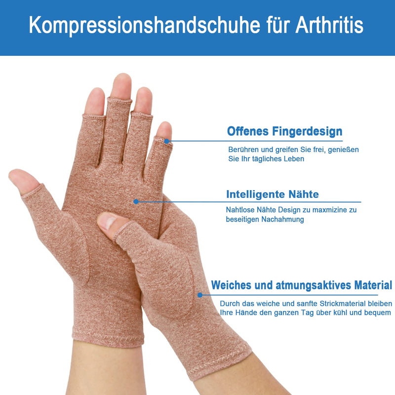 2 Pairs Arthritis Compression Gloves For Relief Of Rheumatoid Osteoarthritis, Relieve Muscle Tension, Fingerless, Breathable & Moisture Regulating, Women And Men (Coffee, M) - NewNest Australia