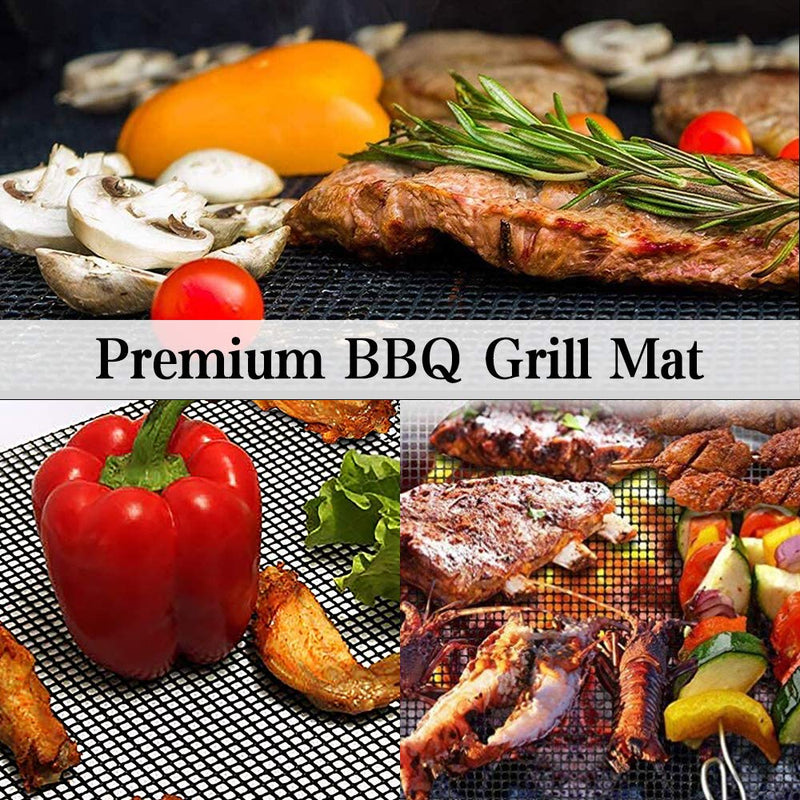 NewNest Australia - Aoocan Grill mesh mat - Set of 5 Non Stick BBQ Grill mats, Heavy Duty, Reusable Grilling mats, Easy to Clean - Works on Gas, Charcoal, Pellet Grill - 15.75 x 13 in, Black 