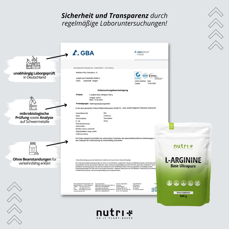 L-Arginine Base Powder 500g - Highest Dosage - Vegetable through Fermentation - Pure L-Arginine Powder - Vegan - Neutral - No Additives - Premium Quality L-Arginine Base 500g (Pack of 1) - NewNest Australia