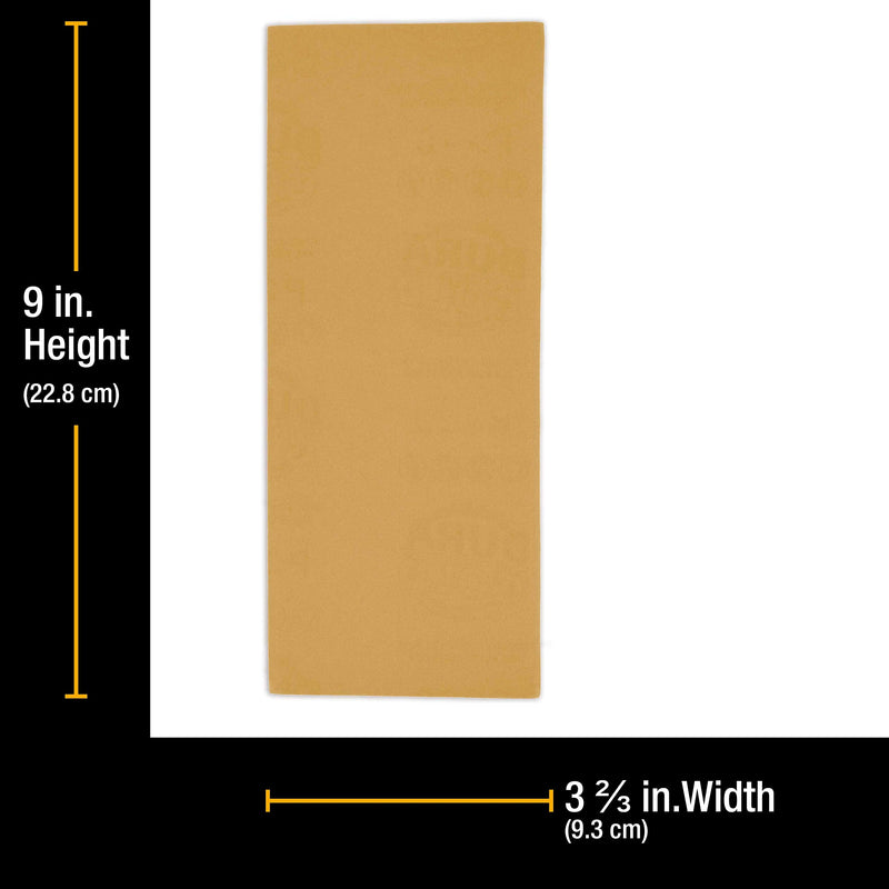 Dura-Gold Premium Sandpaper - 320 Grit - 1/3 Sheet Size Wood Workers Gold, 3-2/3" x 9" with Hook & Loop Backing - Box of 20 Sheets - Hand Sand, Block Sanding, Use Jitterbug Sander - Woodworking, Auto 320-Grit - NewNest Australia