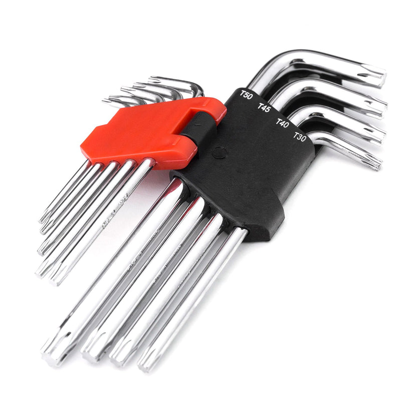 MAXPOWER 9-Piece Torx Key Set - Pro Grade Long Arm 6 point star tools T10, T15, T20, T25, T27, T30, T40, T45, T50 Torx 9pc - NewNest Australia