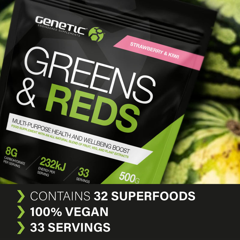 Super Greens Supplement Powder - Genetic Supplements - Reds & Greens Super Powder - Dried Fruit Powder - Vegan Supplements - Strawberry & Kiwi - 500g Strawberry Kiwi - NewNest Australia