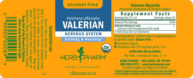 Herb Pharm Certified Organic Valerian Root Liquid Extract for Relaxation and Restful Sleep, Alcohol-Free Glycerite, 1 Ounce 1 Fl Oz (Pack of 1) - NewNest Australia