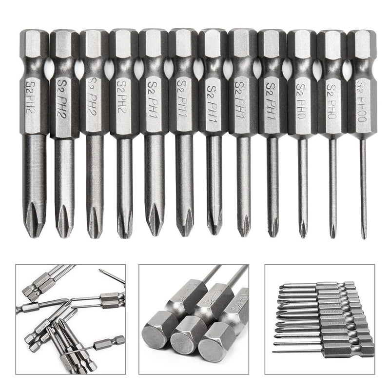 Rocaris 12Pcs Hex Shank Magnetic Phillips Cross Screwdriver Bits 50mm 1/4 Inch - NewNest Australia