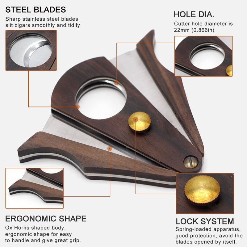 GALINER Cigar Cutter Lock System Wood Stainless Steel Double Cut Blade Cigar Guillotine in Gift Box - NewNest Australia