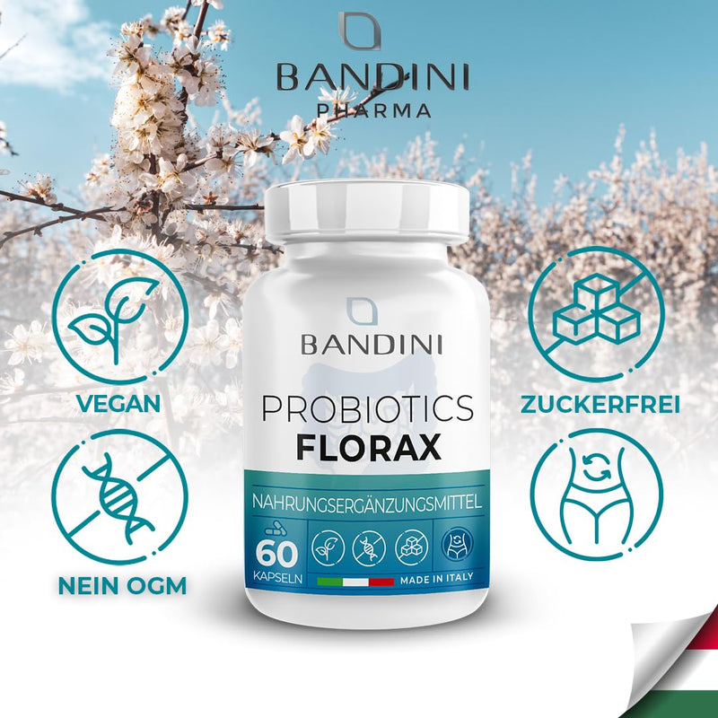 Bandini Florax Probiotics Cultures Complex 18 Bacteria Strains + Inulin 60 Vegan Enteric Juice-Resistant Capsules - Lactobacillus, Bifidobacterium - Laboratory Tested & Made In Italy Without - NewNest Australia