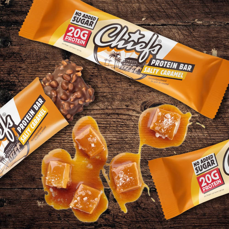 Chiefs Protein Bar with 20g protein and 211kcal • Low Sugar protein bar with high protein • 12 x 55g (Salty Caramel) Salty Caramel 12 pieces (pack of 1) - NewNest Australia