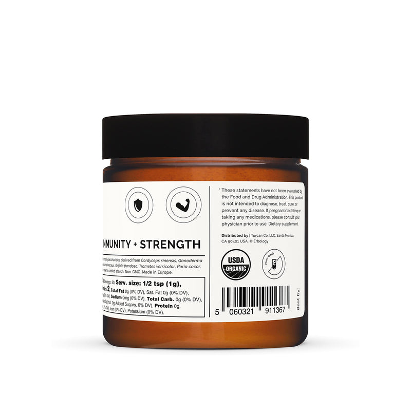 100% Organic Immunity Mushroom Comlpex 50g - High in Beta-glucans - Reishi, Cordyceps, Lion's Mane - Small Batch - Sustainably Grown in Europe - Vegan - Non-GMO - No Added Fillers - NewNest Australia