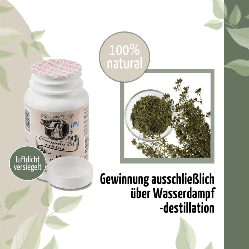 Athina Oregano Oil 1 X 60 Capsules I Softgels-Forte 500 Mg I 100 Mg Per Capsule & 400 Mg Extra Virgin Olive Oil From Greece I 80% Carvacrol I Pure & Natural Ingredients Set Of 1 - NewNest Australia