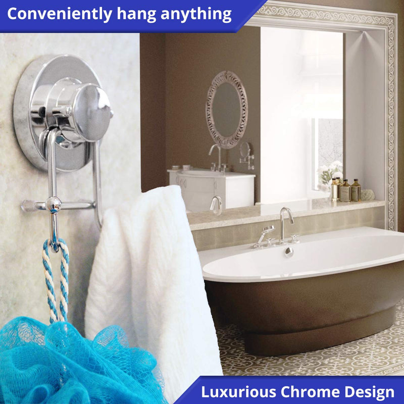 NewNest Australia - HOME SO Suction Cup Hooks for Shower, Bathroom, Kitchen, Glass Door, Mirror, Tile – Loofah, Towel, Coat, Bath Robe Hook Holder for Hanging up to 15 lbs – Rustproof Chrome Stainless Steel (2-Pack) 2 