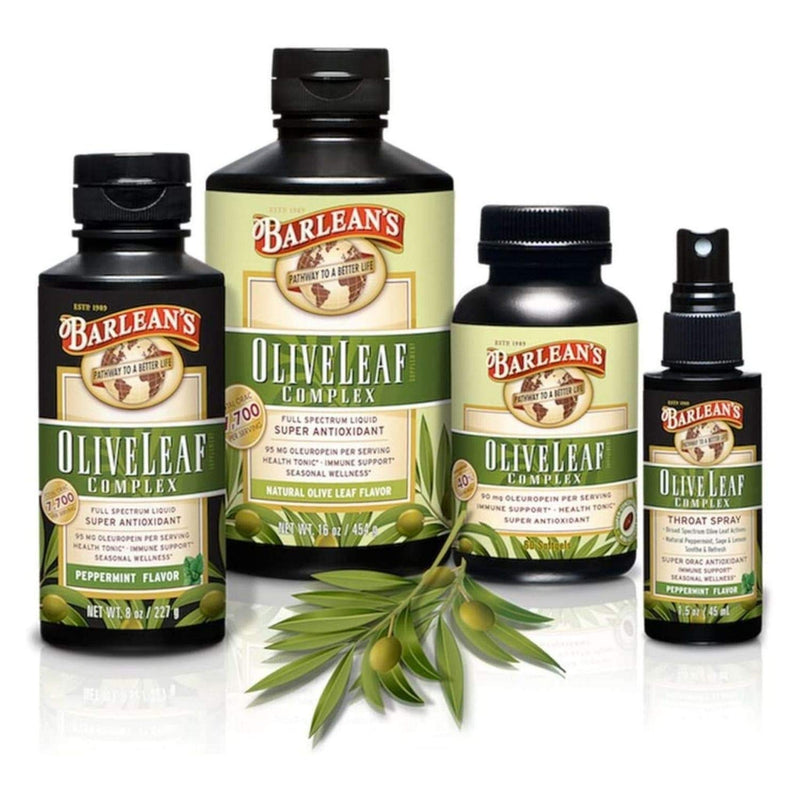 Barlean's All Natural Olive Leaf Complex Liquid with 7,700 ORACr and Liquid 95mg Oleuropein - Non-GMO, Sustainably Sourced, Kosher - 16-Ounce 1 Pound (Pack of 1) - NewNest Australia