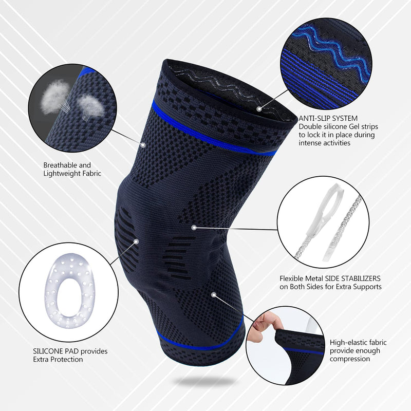 Professional Knee Brace Compression Sleeve - Best Knee Braces for Men Women, Medical Grade Knee Support Protector for Running, Meniscus Tear, Arthritis, Joint Pain Relief, Sports Injury Recovery N2/Dark Grey 3XL - NewNest Australia