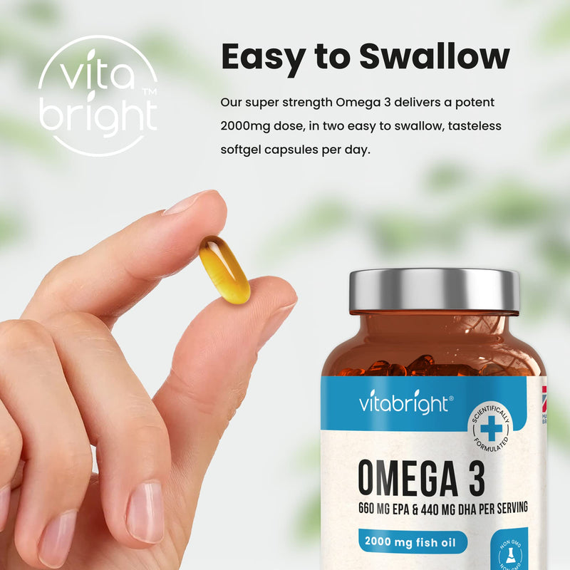 Omega 3 Pure Fish Oil 2000mg - 300 Softgel Capsules (5 Months Supply) - 660mg EPA & 440mg DHA per Serving - Supports Brain, Heart Function and Eye Health - Made in The UK by VitaBright - NewNest Australia