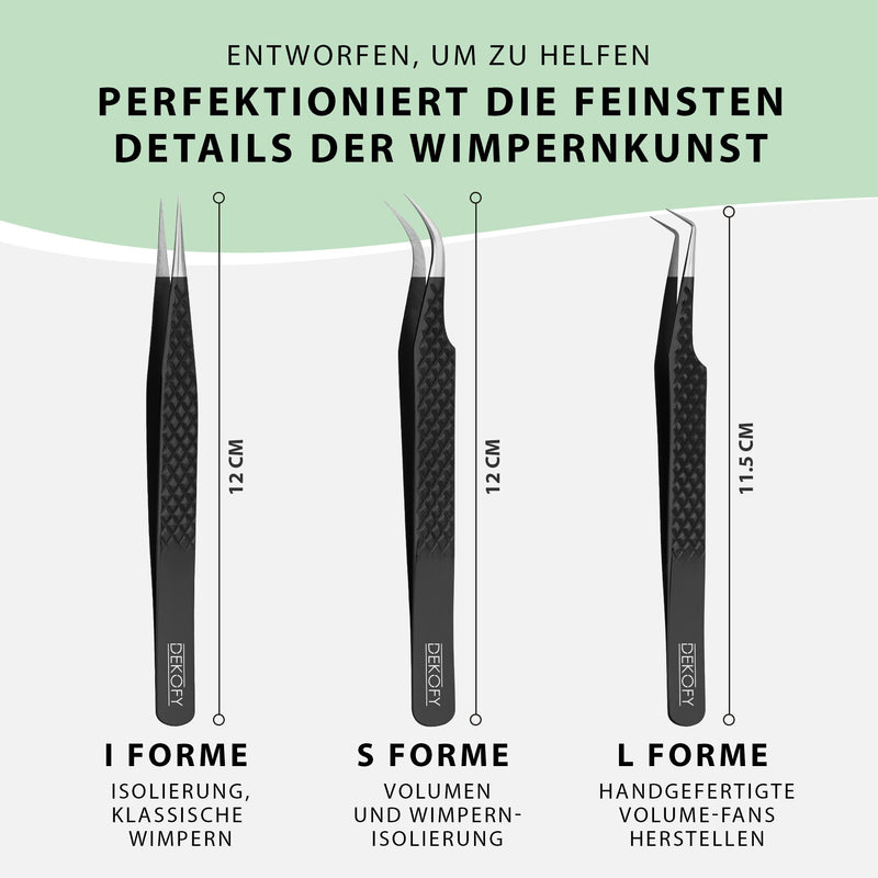 DEKOFY® professional eyelash tweezers [3 pieces] - pointed and precise - high-quality eyelash tweezers set for eyelash extension - black - NewNest Australia