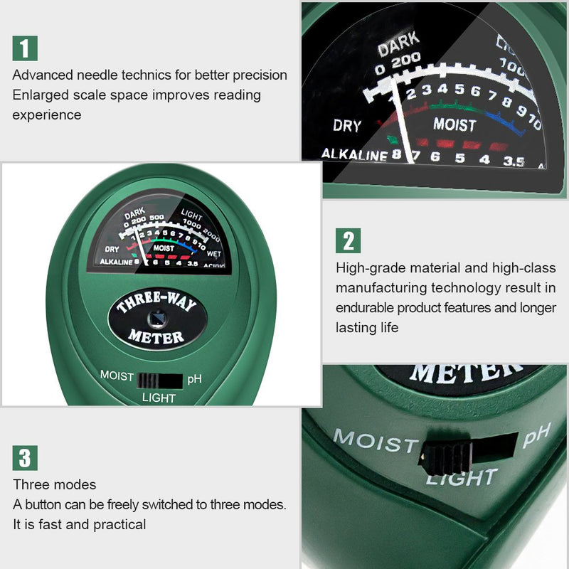 Sonkir MS01 Soil pH Meter, 3-in-1 Soil Moisture/Light/pH Tester Gardening Tool Kits for Garden, Lawn, Farm, Green - NewNest Australia