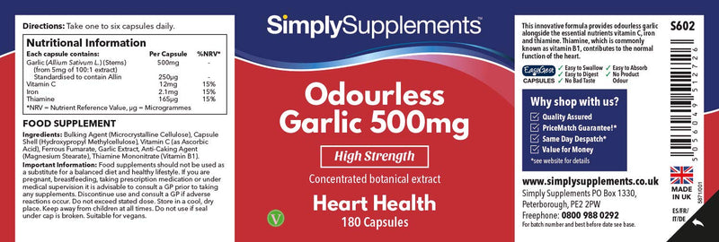 Garlic 500mg | High Strength Odourless Garlic Capsules | 2X 180 (360) Capsules | Vegan & Vegetarian Friendly | Heart Health & Circulation | Manufactured in The UK - NewNest Australia