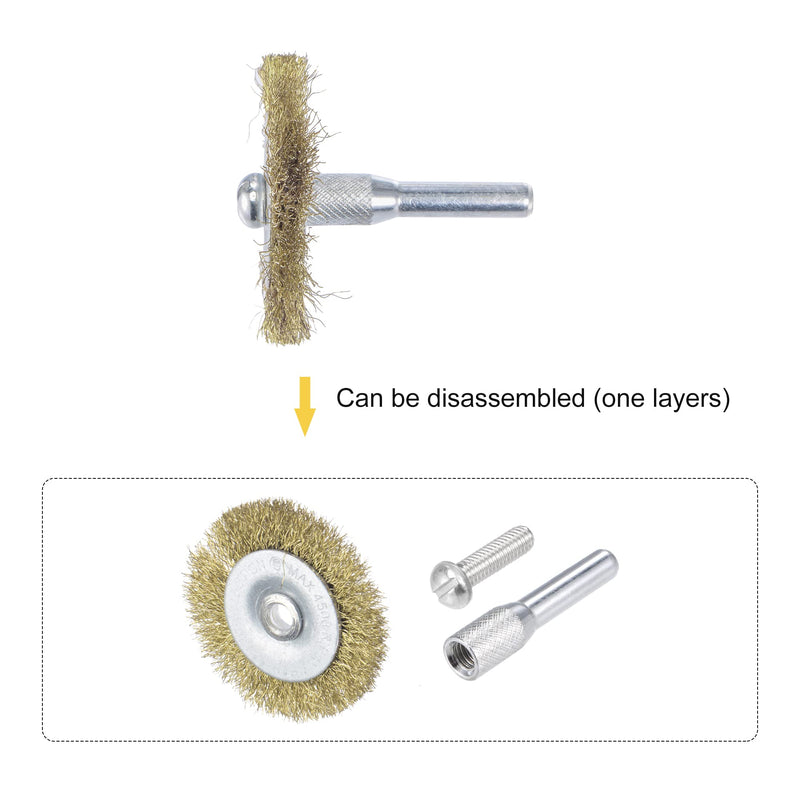 uxcell Wire Wheel Brush, 2" x 0.24" Stainless Steel Brass Plated Coarse Crimped Wire 0.007" (0.175mm) Wire Dia with 1/4" (6mm) Shank for Cleaning Rust Stripping Abrasive, 5pcs - NewNest Australia