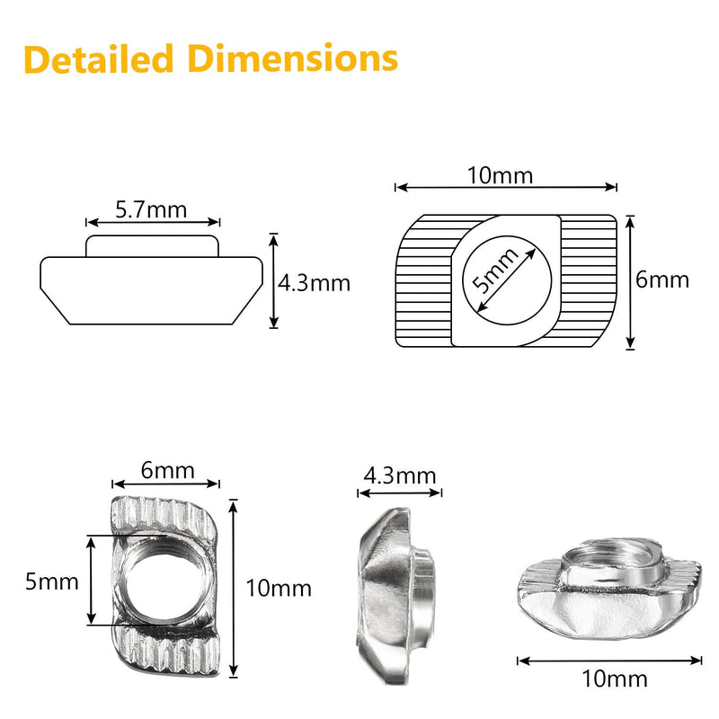 150 Pieces 2020 Series T Nuts T-Slot Nut Hammer Head Fastener -Plated Carbon Steel Sliding T Nuts for Aluminum Profile (M5) M5 - NewNest Australia