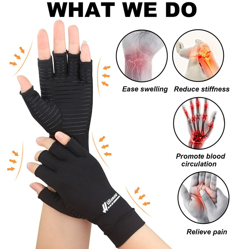 2 Pairs Copper Arthritis Gloves - Copper Compression Gloves, Fingerless Gloves for Typing & Daily Work - for Men&Women Black Small (2 Pair) - NewNest Australia
