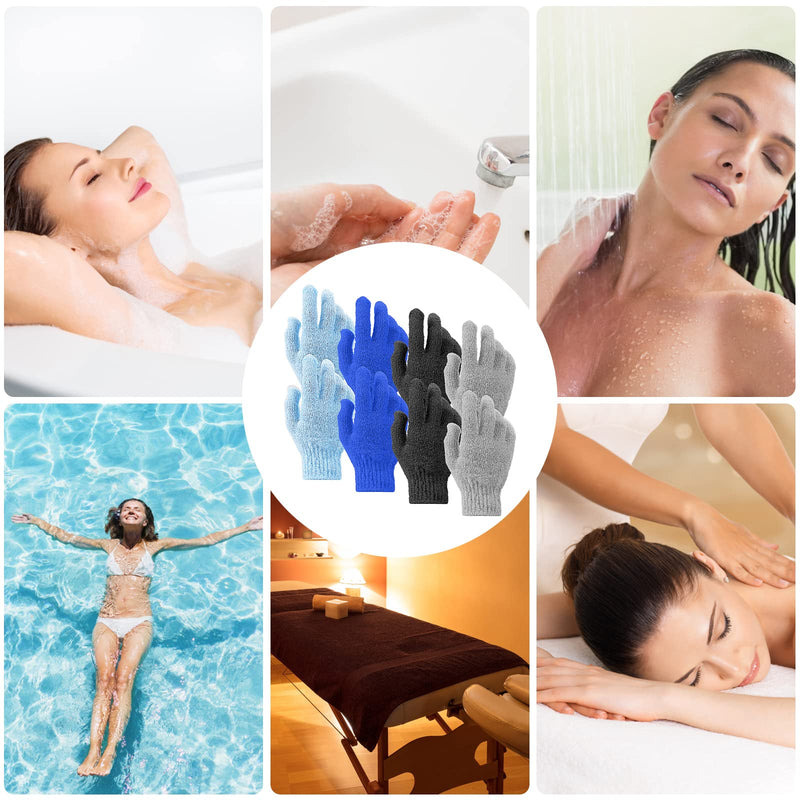 Sibba Pack of 8 Exfoliating Gloves Bamboo Exfoliating Gloves Body Exfoliating Washcloth Scrub Glove for Shower Spa Massage and Dead Skin Cells Black+Light Blue+Light Gray+Dark Blue - NewNest Australia