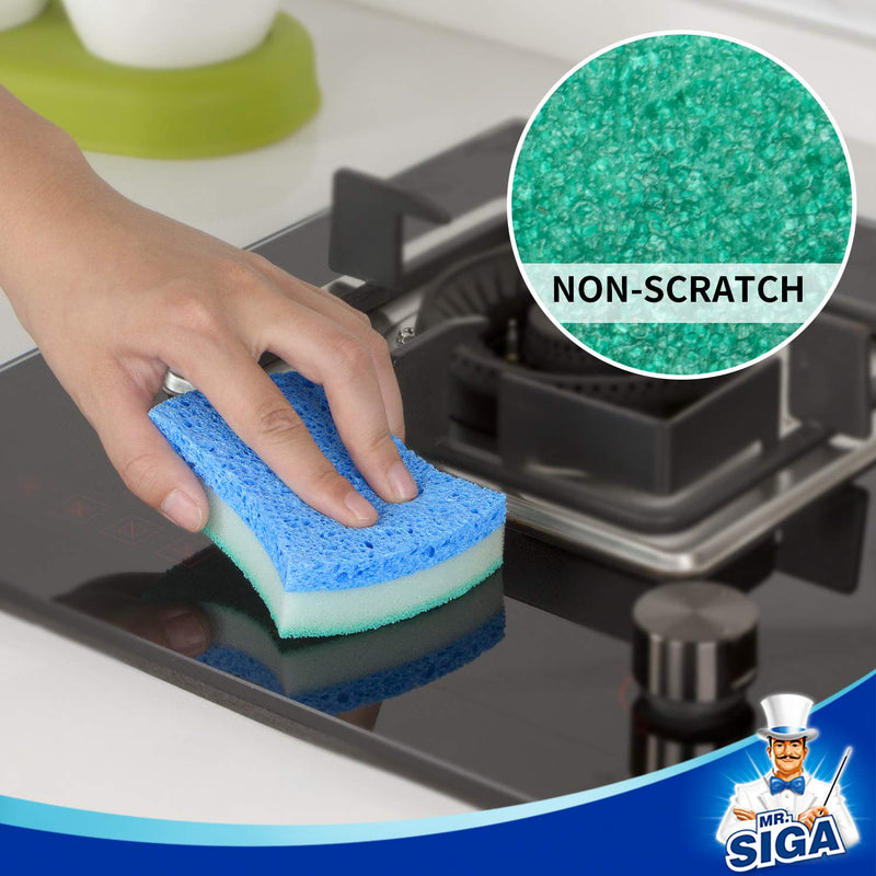 MR.SIGA Multi-Use Cellulose Scrub Sponge, Dual-Sided Dishwashing Sponge for Kitchen, 12 Pack Green, Blue - NewNest Australia