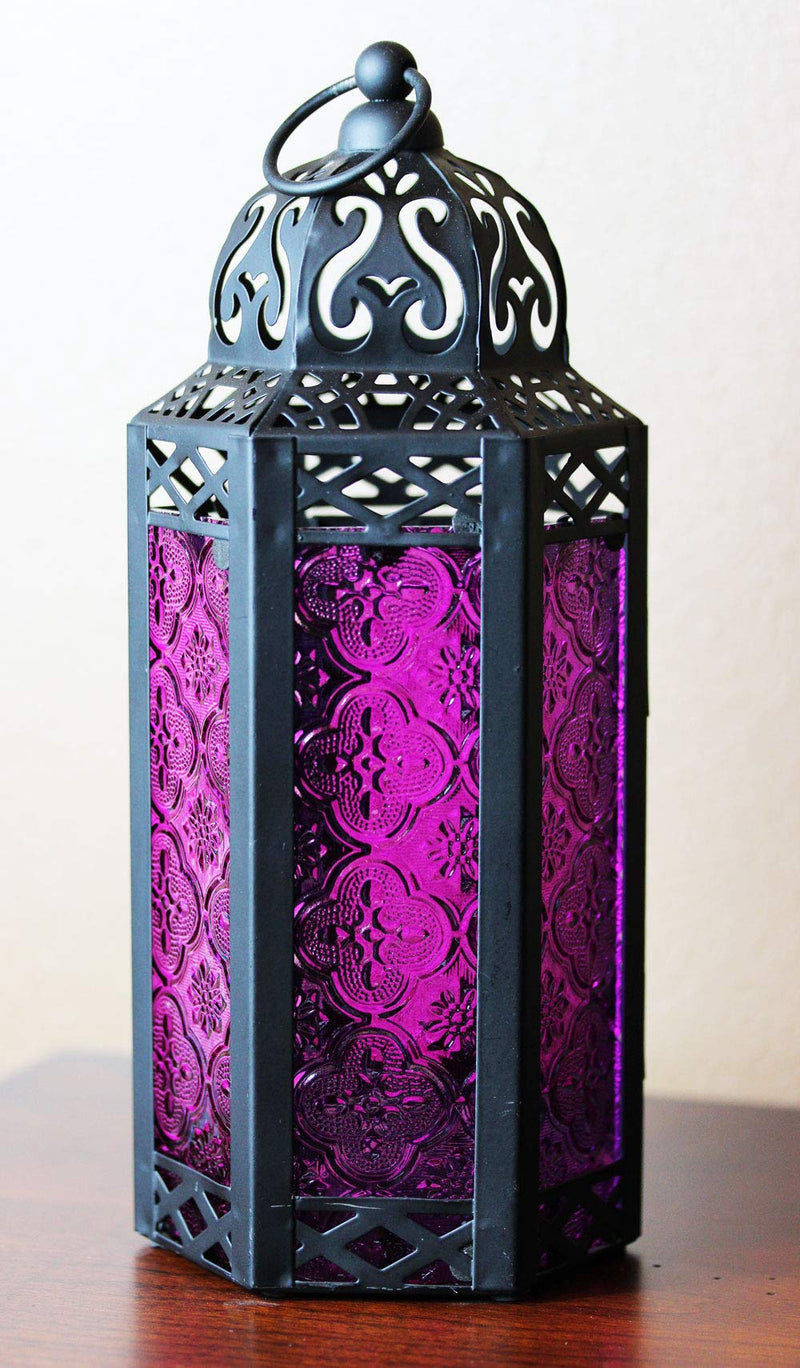 NewNest Australia - Vela Lanterns Moroccan Style Candle Lantern, Medium, Purple Glass 1 