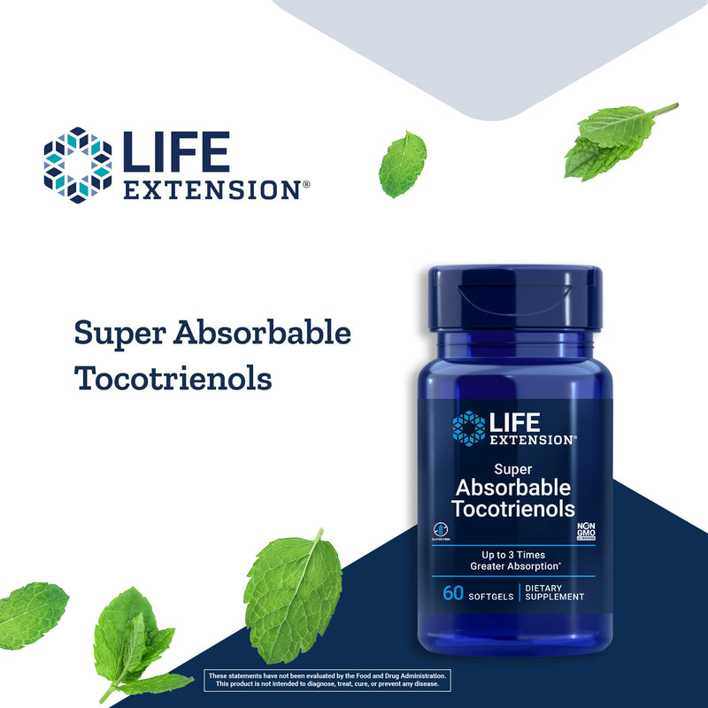 Life Extension Super Absorbable Tocotrienols – Vitamin E D-alpha tocopherol Supplement Pills For Healthy Brain, Hair, Skin, Eye and Immune System – Gluten-Free, Non-GMO – 60 Softgels - NewNest Australia