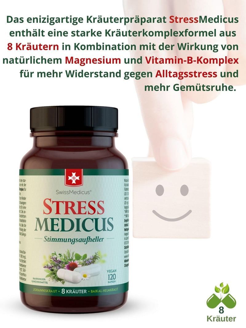 Swissmedicus Stressmedicus - Mood Brightener - Natural Herbal Supplement For Better Mental Health With St. John'S Wort & Baikal Skullwort, 120 Vegan Capsules - NewNest Australia