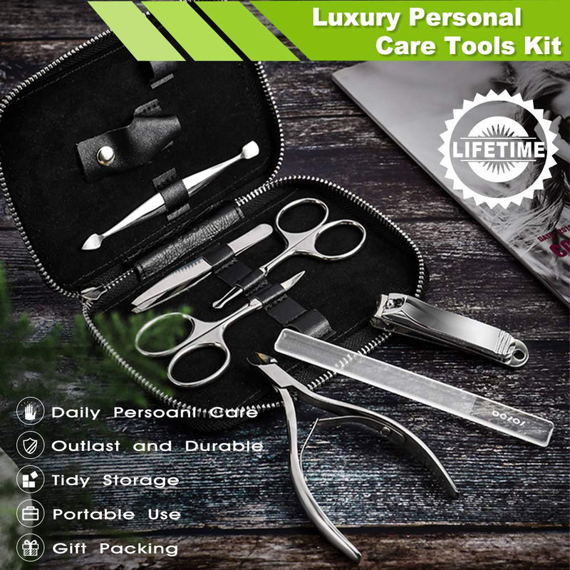 BEZOX Manicure Pedicure Set for Women & Men 7 Pcs Set,Professional Nail Cutter Kits - Nail Clippers & Cuticle Scissors, Tweezers Nail Care Tool Kit Gift Set with Leather Case Silver - NewNest Australia