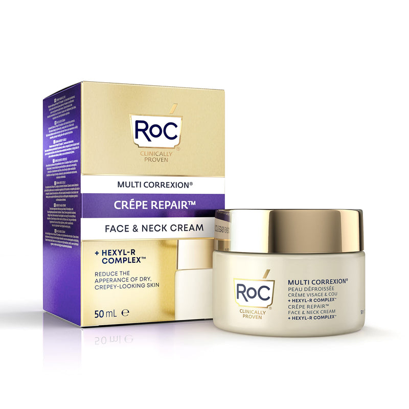 RoC Multi Correxion Crepe Repair Daily Face Moisturiser & Neck Firming Cream - Anti Aging - For Crepey, Dehydrated, Thinning Skin - With Hexyl-R Complex & Moisturizing Extracts - 50 ml - NewNest Australia