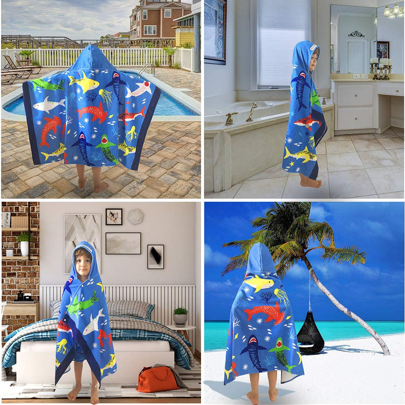 NewNest Australia - VOOVA & MOVAS Beach Bath Towel with Hood for Kids Toddlers Boys Girls 2 to 7 Years,Oversize Extra Size 50"x30",Super Soft Absorbent Cotton for Bath/Pool/Beach Swim Coverups Bathrobe,Ocean Fish Theme Hooded-ocean Fish 