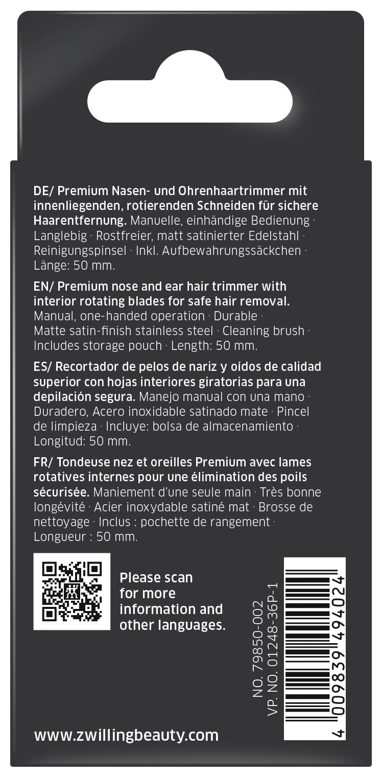 ZWILLING nose hair and ear hair trimmer, rotary cutter, men, stainless steel, matt finish, 50 mm matt stainless steel - NewNest Australia