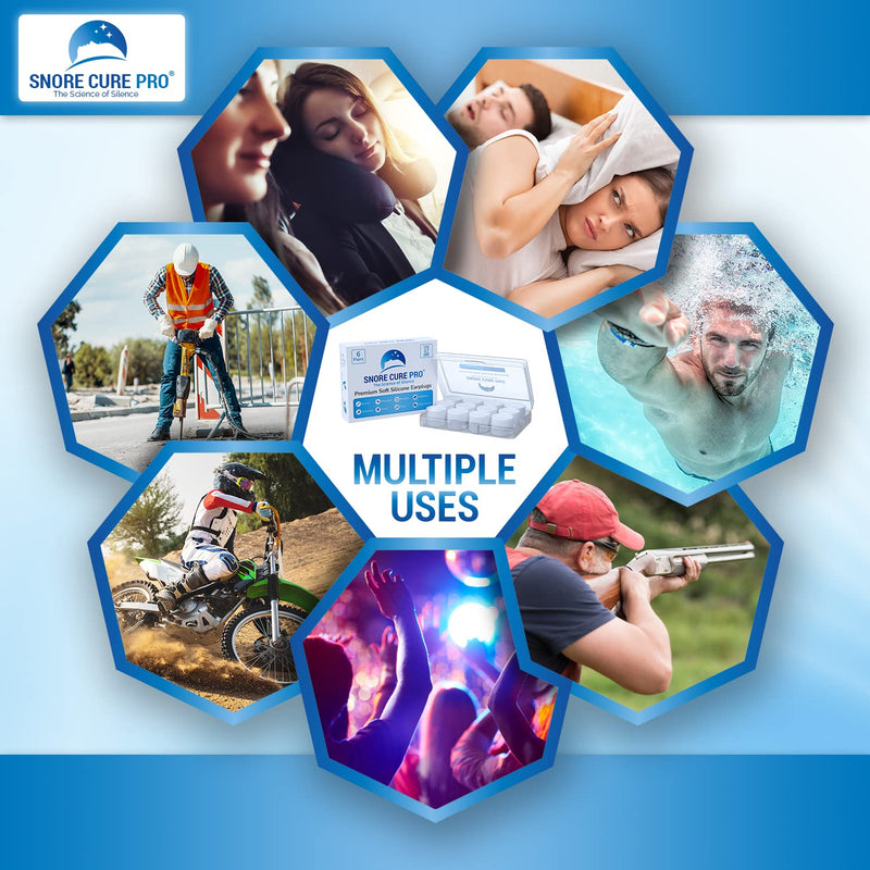 Premium Soft Silicone Earplugs | 6 Pairs - 27dB Noise Cancelling Ear Plugs | Anti Snoring Devices with Custom Stop Snoring Hypnosis Recording + Stop Snoring Ebook | Best Ear Plugs for Sleep! - NewNest Australia