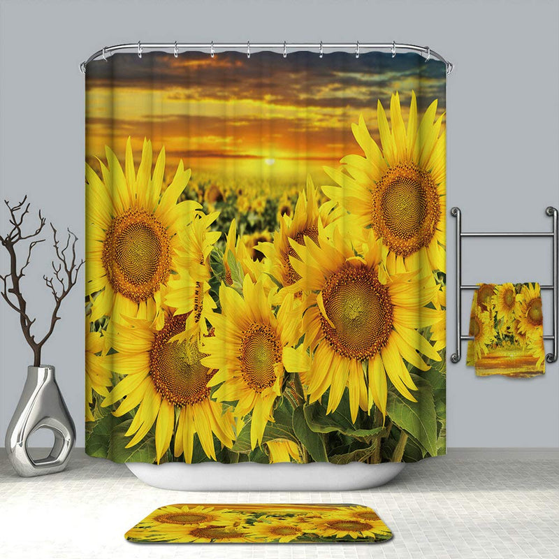 Fangkun Sunflower Snuggle Together at Sunset Shower Curtain - Polyester Fabric Waterproof Bath Curtains Decor Set - 12PCS Shower Hooks - 72 x 72 inches - NewNest Australia