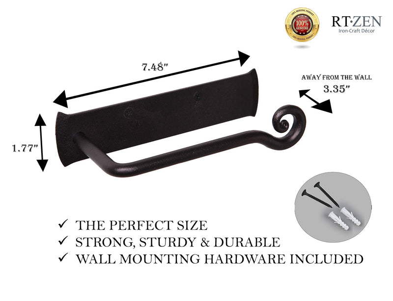 RTZEN Wrought Iron Toilet Paper Holder | Black TP Roll Hanger | Wall Mounted Rod Handmade Roll Hanger | Forged Modern Retro Authentic Handcrafted Rot Metal | Easy Installation | Rustic Modern Décor - NewNest Australia