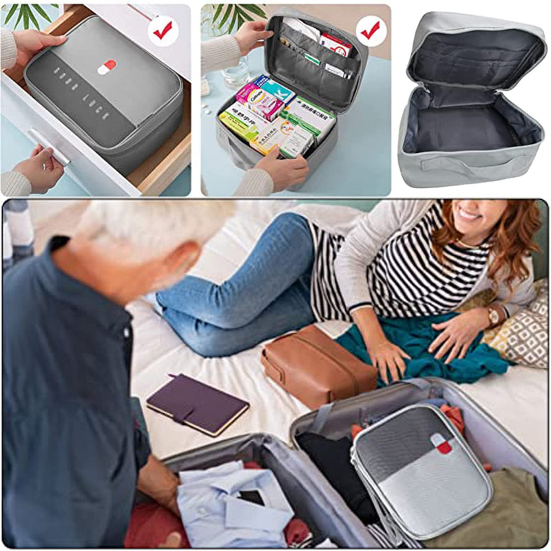 Pack Of 2 Portable Medicine Travel Bag, Medical Bag, Emergency Bag, Empty Medical Emergency Bag, Medication Bag, Waterproof, Double Layer Design, For Home Office Travel (Grey), Gray - NewNest Australia