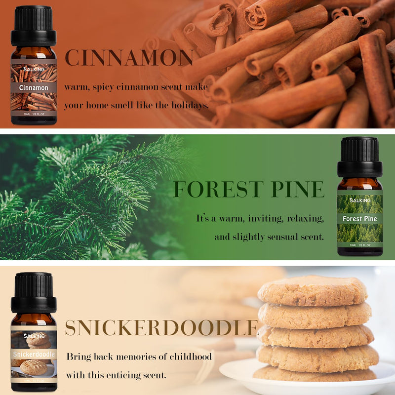 Salking Autumn Essential Oils Set, 6 X 10 Ml 100% Organic Aromatherapy Fragrance Oil Gift Set For Diffuser, Humidifier, Massage, Pumpkin Spice, Vanilla, Wild Pine, Cider, Cinnamon, Cinnamon Biscuits - NewNest Australia