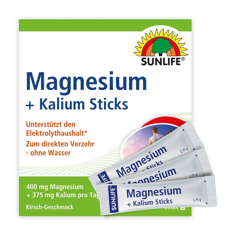 SUNLIFE Magnesium & Potassium Sticks 3 x 20 sticks - magnesium potassium with cherry flavor - sticks with 400mg magnesium & 375mg potassium - vegan & gluten-free - for quick direct consumption - NewNest Australia