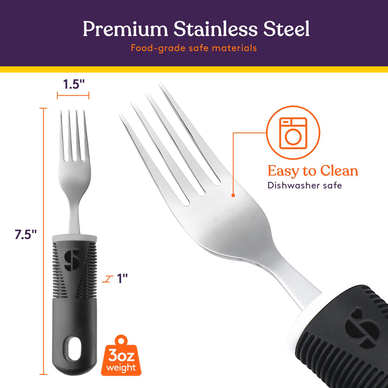 Special Supplies Adaptive Utensils (5-Piece Kitchen Set) Wide, Non-Weighted, Non-Slip Handles for Hand Tremors, Arthritis, Parkinson’s or Elderly use - Stainless Steel Knives, Fork, Spoons - Black - NewNest Australia