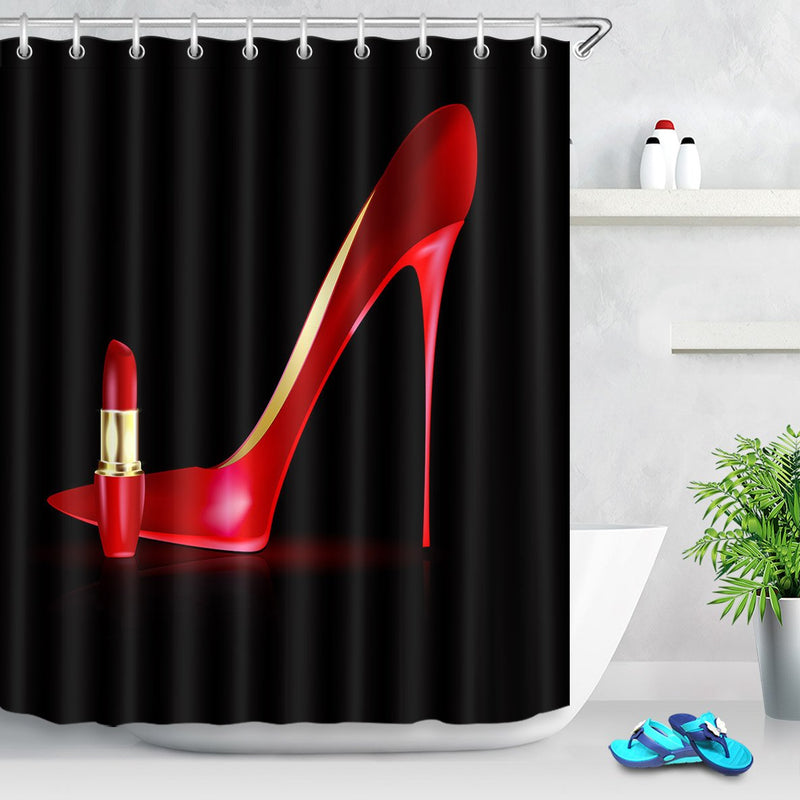 LB Red High Heels Lipstick Shower Curtain 60x72 inch Modern Fashion Girl Black Bathroom Curtain Waterproof Polyester Fabric Bath Curtain Hooks Included 60''Wx72''L - NewNest Australia