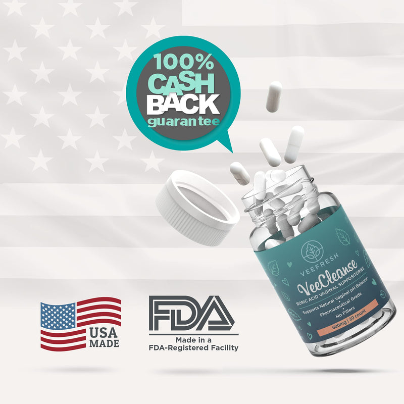 VeeFresh - VeeCleanse Boric Acid Vaginal Suppositories + Suppository Applicator - Vaginal pH Balance Suppositories - Vaginal Odor Control - Feel Fresh, Feminine and Confident - NewNest Australia