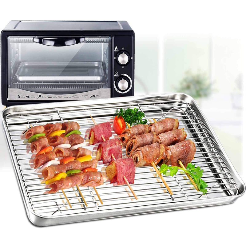 TeamFar Toaster Oven Pan Tray with Cooling Rack, Stainless Steel Toaster Ovenware broiler Pan, Compact 8''x10''x1'', Healthy & Non Toxic, Rust Free & Easy Clean - Dishwasher Safe - NewNest Australia