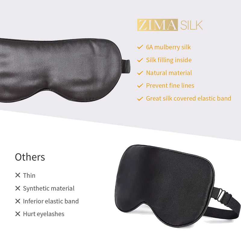 ZIMASILK 100% 22 Momme Pure Mulberry Silk Sleep Mask,Filled with 100% Mulberry Silk，Silk Wrapping Strap- Super Soft & Comfortable Sleep Eye Mask for Sleeping (Black Grey) Balck Grey - NewNest Australia