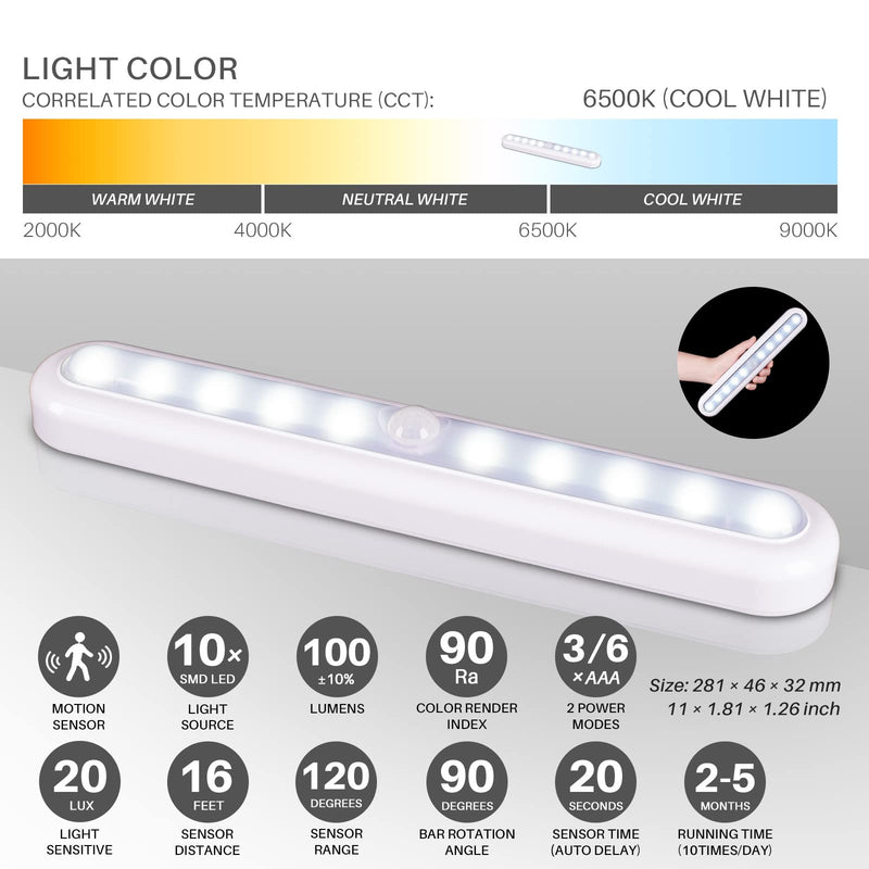 Motion Sensor Light Indoor, STAR-SPANGLED Stick on Lights Battery Powered, Closet Lights Motion Activated Operated, LED Night Stair Lights for Under Cabinet, Hallway, Kitchen, Wall (Cool White, 2Pack) 2 Pack Cool White, 2 Pack - NewNest Australia