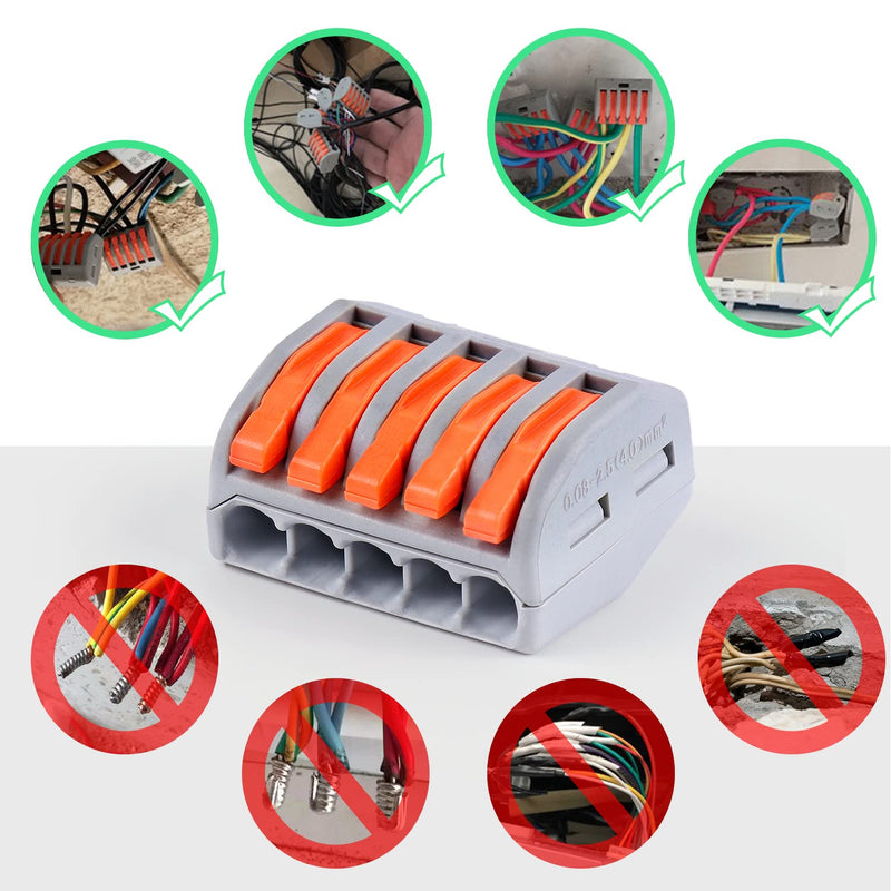 Delgada Compact Lever Wire Connector kit,100PCS Reusable 2/3/4/5 Port Push-in Nut Conductor Wiring Terminals kit for Stranded Solid&Flexible Wires,Universal Quick Splicing Wire Connectors 100PCS - NewNest Australia
