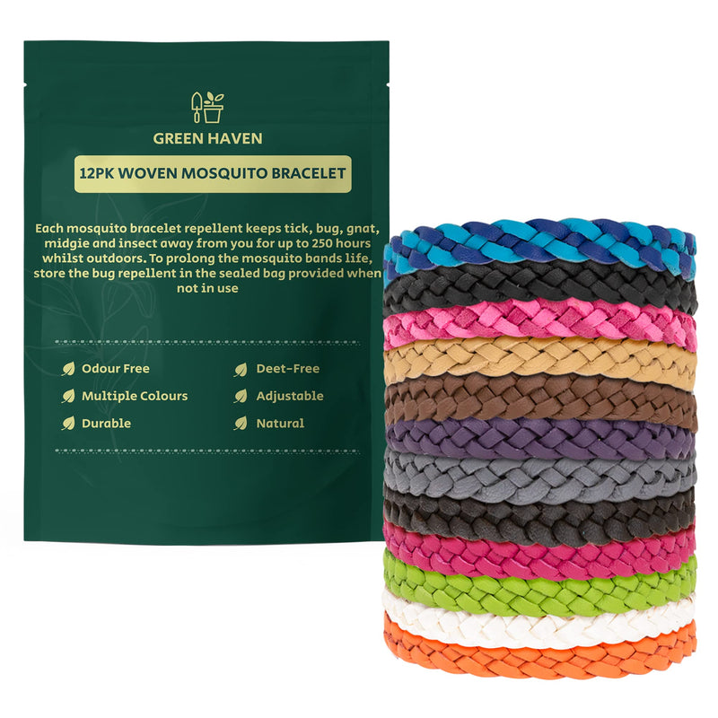 Green Haven Natural Mosquito Repellent Bracelets 12 Pack – Nature Leather Braided Wrist Bands for Children and Adults | Adjustable Leather Deet Free | 300-Hour Insect Repellent Protection - NewNest Australia