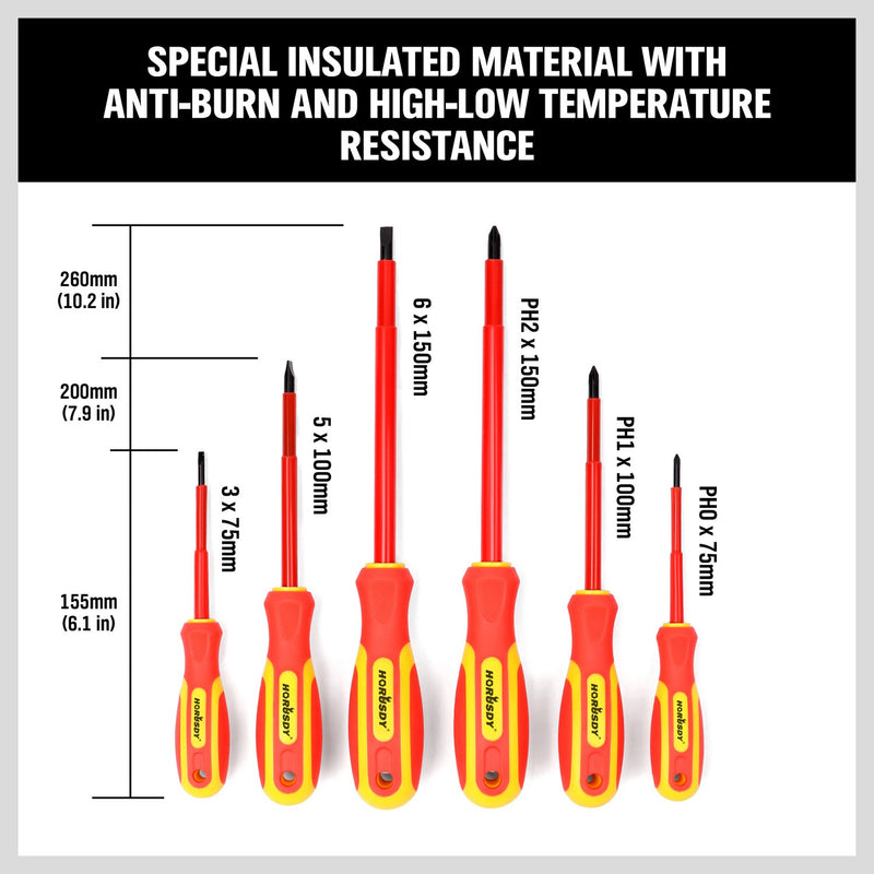 HORUSDY 6-Piece 1000v Insulated Screwdriver Set, Magnetic Tip Electrician screwdriver Set (Insulated Screwdriver Set) - NewNest Australia